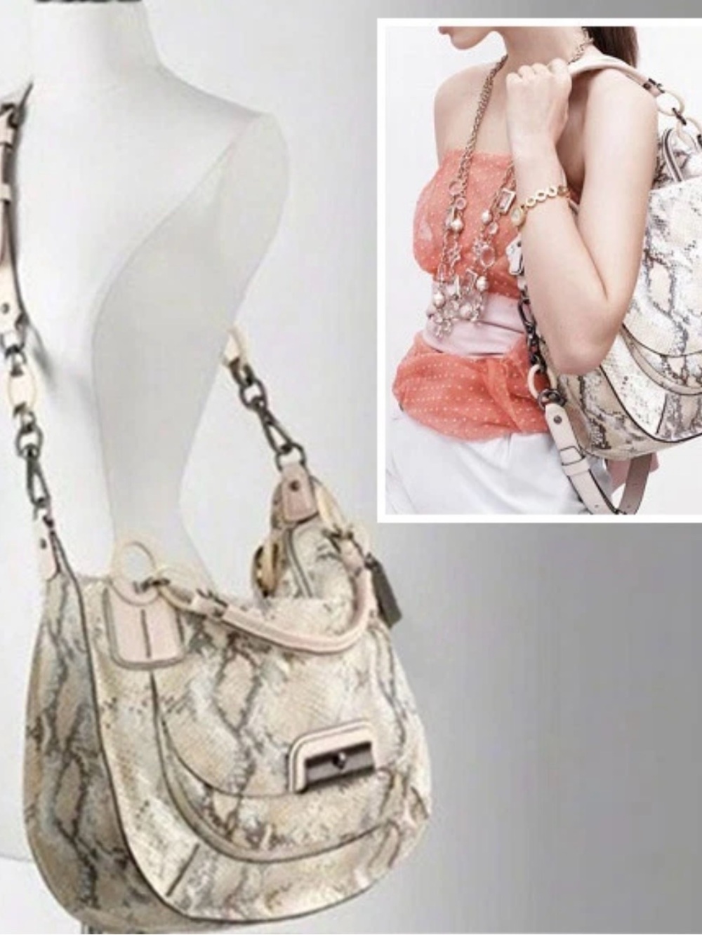 COACH Pinnacle Embossed Python Leather Satchel Shoulder Bag EUC bag see details